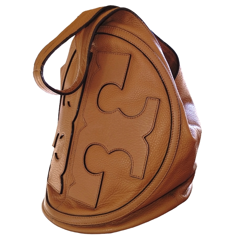 Tory Burch Tan Leather Hobo Bag with Signature Logo - Picture 3 of 14